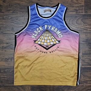 RARE Black Pyramid Mens XXL Jersey Ombre Embroidered "Out Here Ballin" Shirt Top